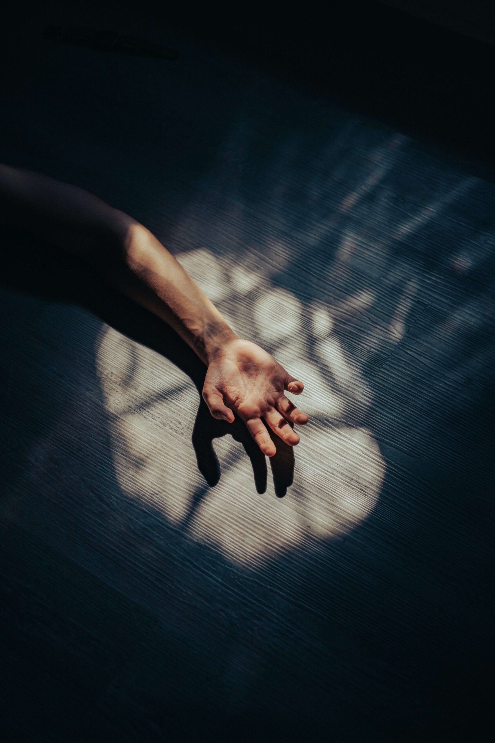 trippy shadows dancing on mans hand