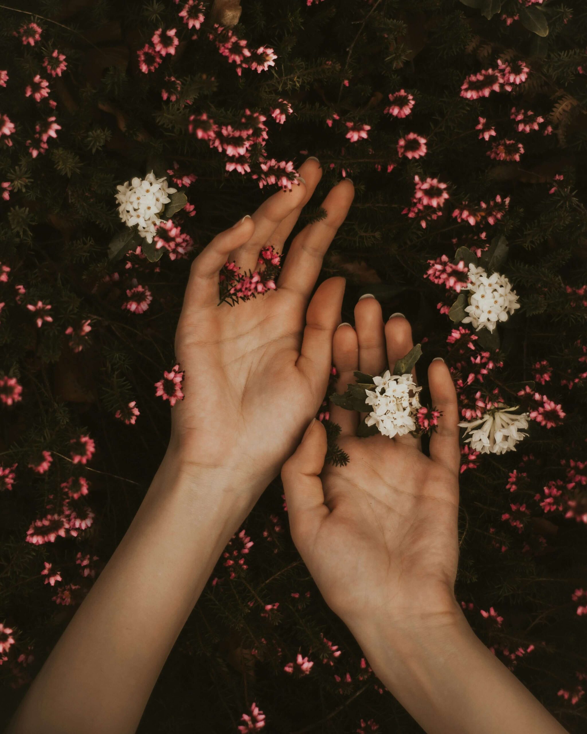 womans hands enjoying nature during microdose